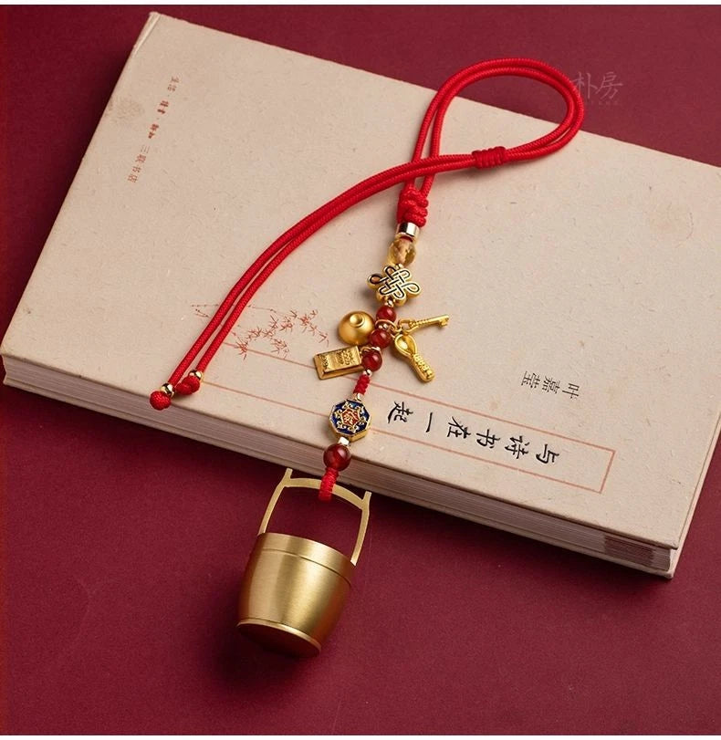 Brass Car Rearview Mirror Pendant Gold Bucket Charm Chinese Style Unisex 07FC0E-D4 - KOEEK