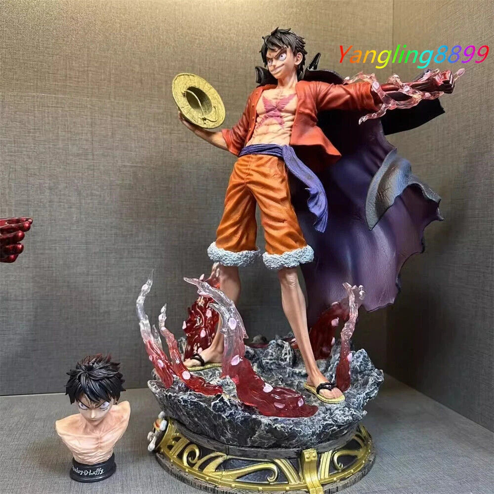 Anime Toy Monkey D. Luffy GK PVC Statue Model Figure w/ 2 Heads Fan Collect 40cm 07FC0E-D4 - KOEEK