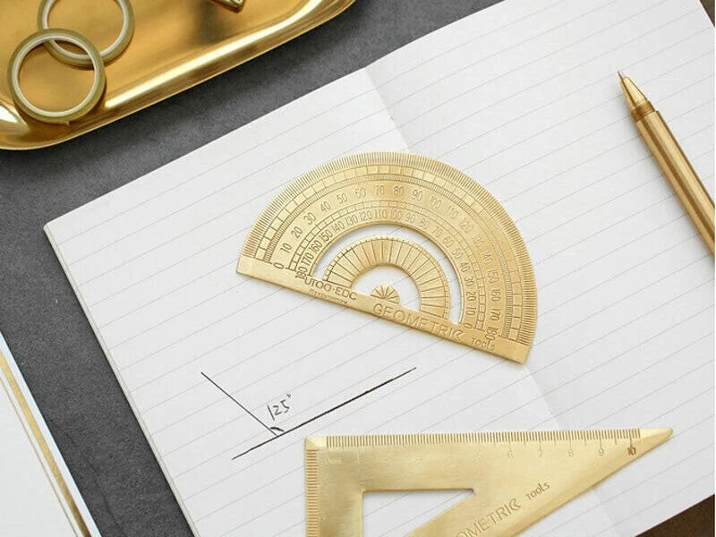 Brass Triangle Ruler Protractor Construction Site Drawing Student Stationery 07FC0E-D4 - KOEEK