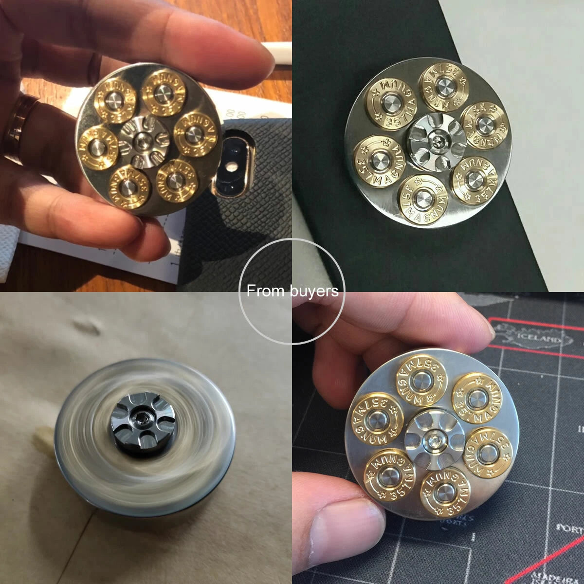 Stainless Steel Revolver Finger Spinner Hand Fidget Pocket EDC Toy Brass Bullets 07FC0E-D4 - KOEEK