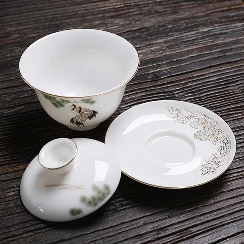 140ml Chinese Jingdezhen Ceramic Handpainted Gaiwan Tea Tureen Kungfu Teaware 07FC0E-D4 - KOEEK