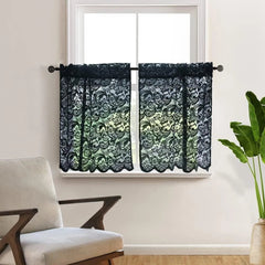 Black lace curtains, 24 inches long,2 pieces, dimensions:52 inches × 24 inches. 07FC0E-D4 - KOEEK