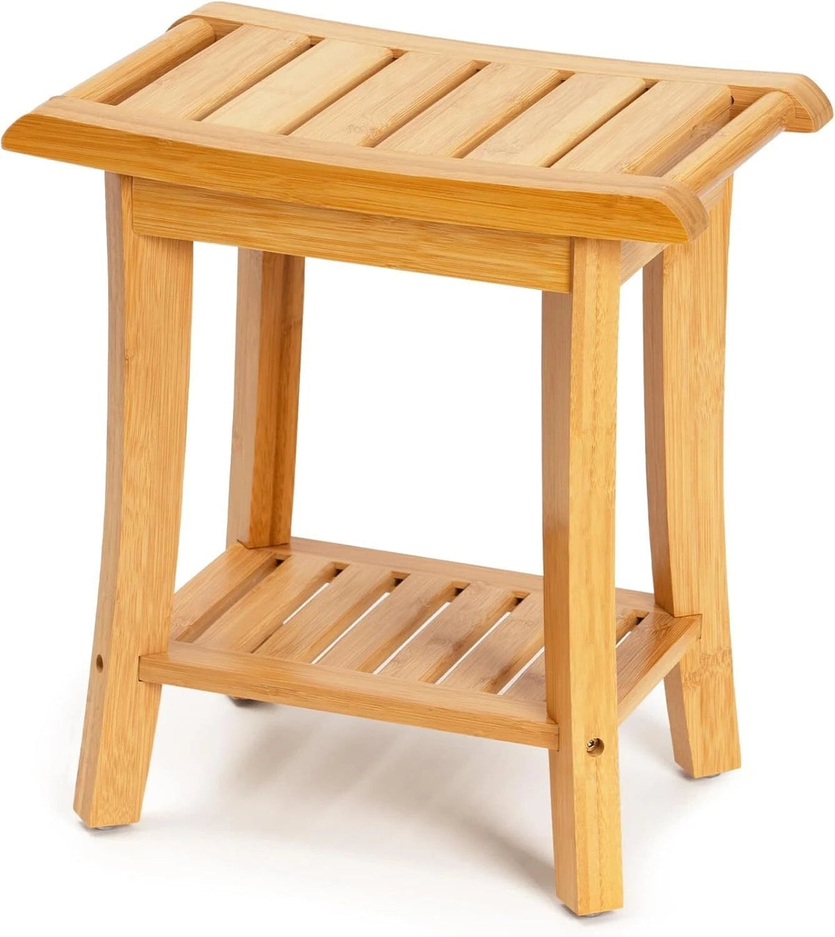 Bamboo Shower Chair with Storage Shelf, Spa Bath Chair for Bathrooms 07FC0E-D4 - KOEEK