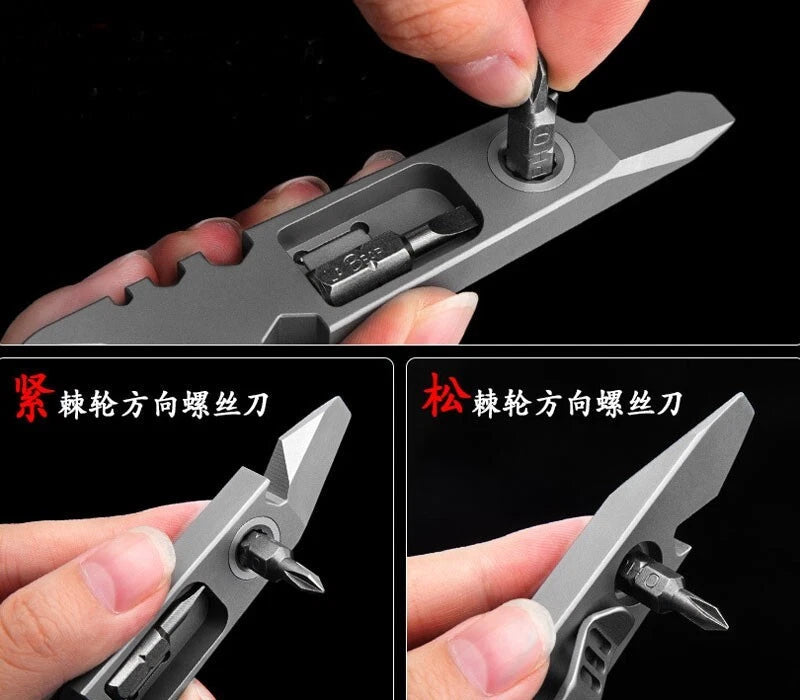 Titanium Alloy Pocket Pry Bar Ratchet Wheel Crowbar Outdoor Multi Tools EDC 07FC0E-D4 - KOEEK
