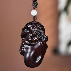 Ebony Wood Zodiac Dragon Carving Handheld Ornament Collectible Decor 07FC0E-D4 - KOEEK