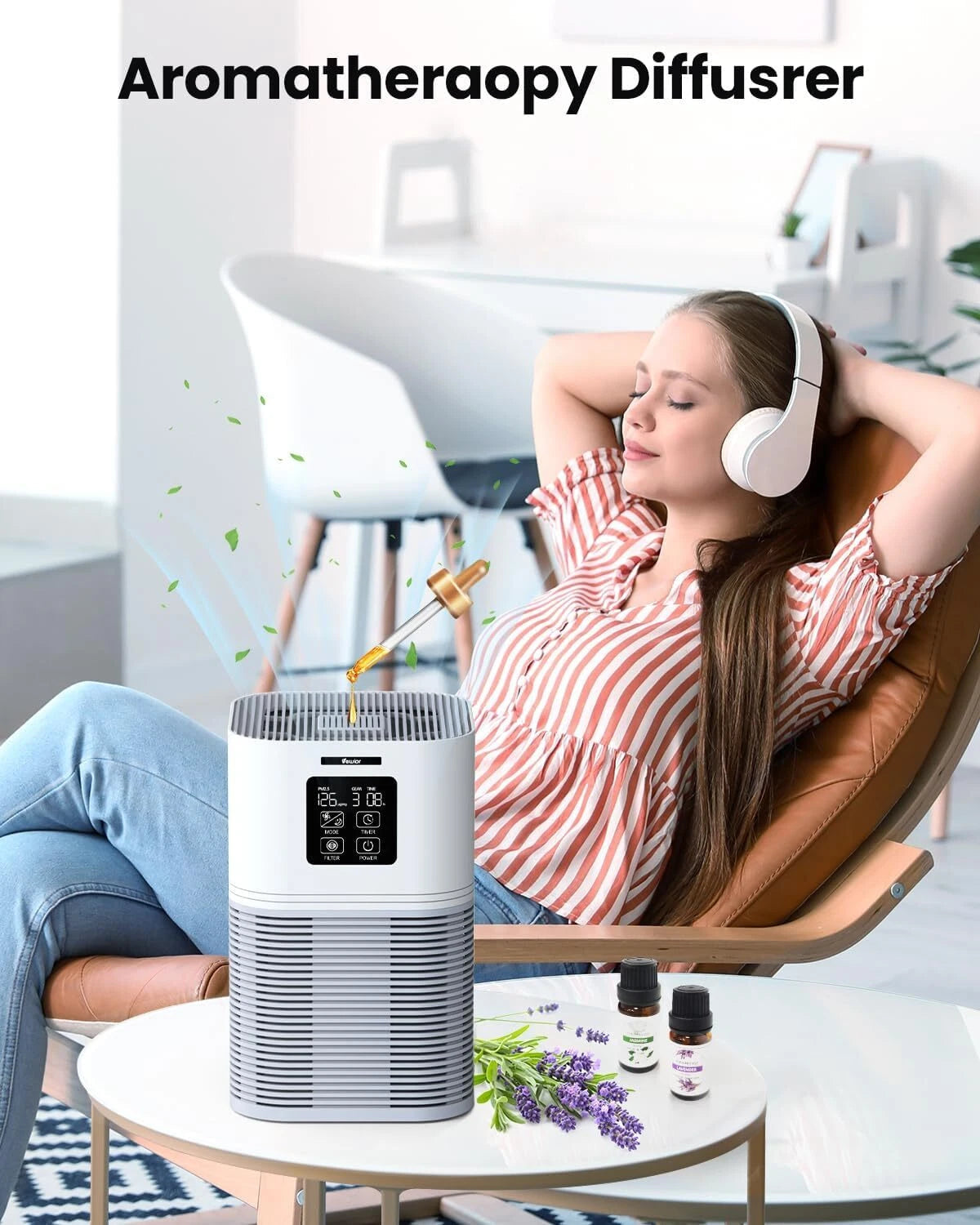 Home air purifier with 6 timers forsilent cleaning of pet dander and wildfires. 07FC0E-D4 - KOEEK