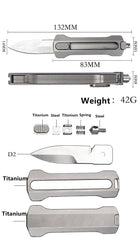 Titanium Slide Lock Manual Open EDC Knife w/ D2 Spear Point Blade&Glass Breaker 07FC0E-D4 - KOEEK