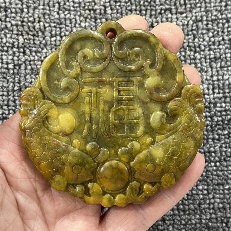 Jade Xiuyu Stone Carved Double Fish Figurine Collectible Amulet Jade Sculpture 07FC0E-D4 - KOEEK