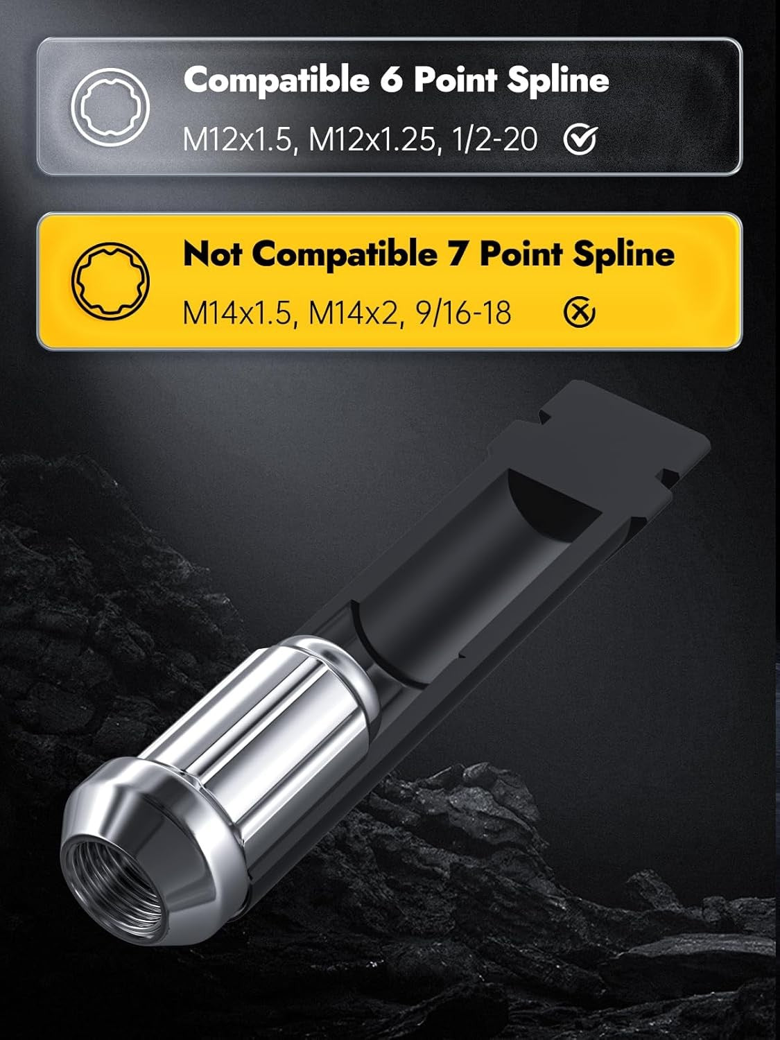 new MIKKUPPA 6 Point Spline Lug Nuts Tuner Socket Key Tool, 6 Spline, Black MIKKUPPA - KOEEK