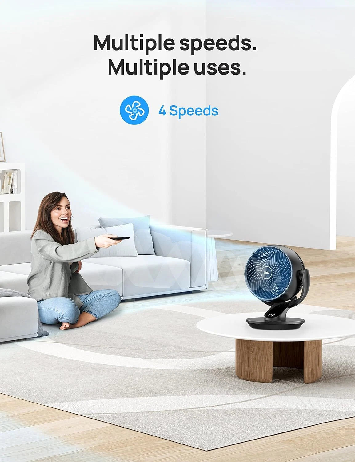 13-inch silent desk fan for bedroom, 70-foot air circulator with remote control 07FC0E-D4 - KOEEK