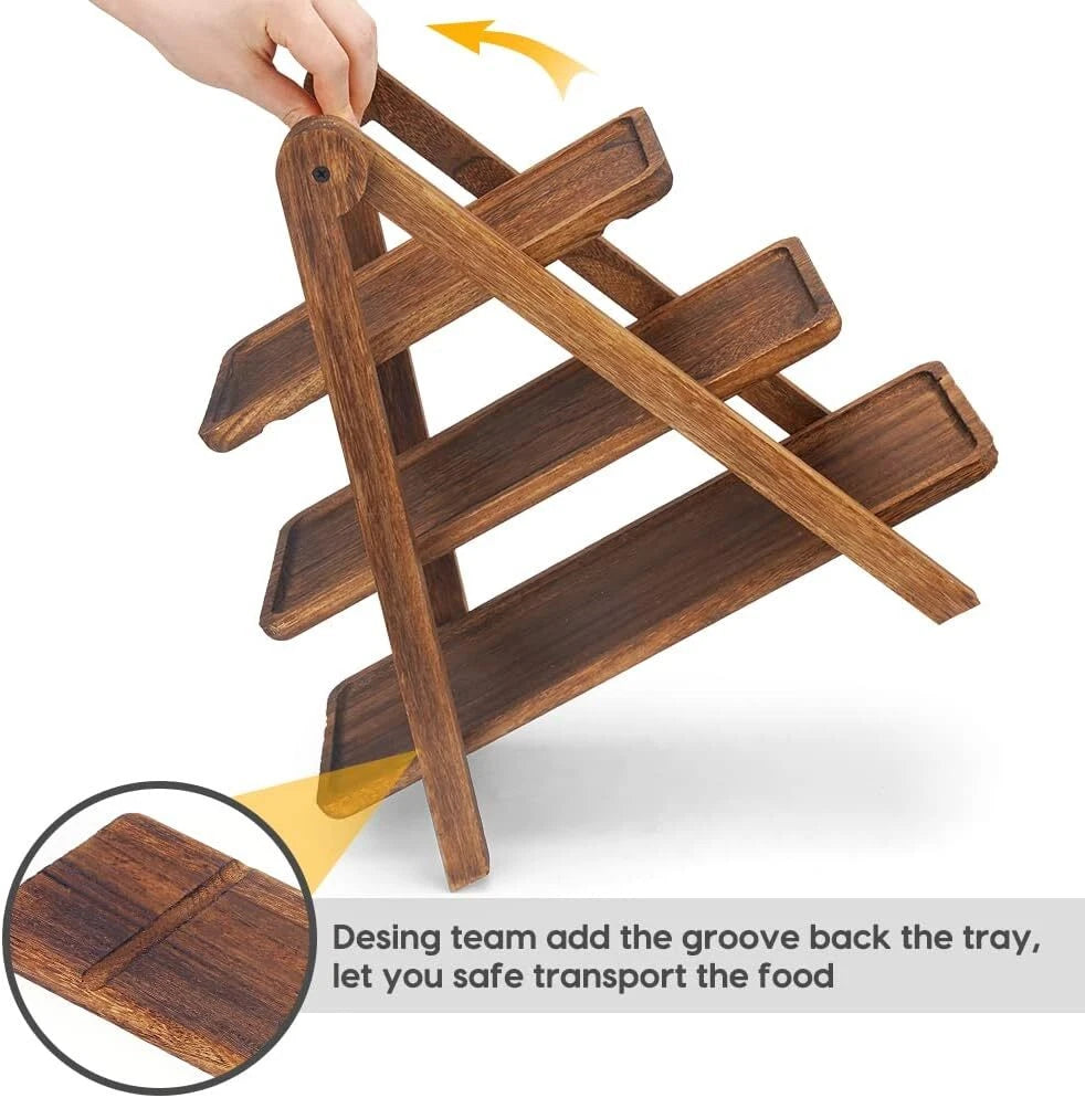 Wood 3 Tier Serving Tray Three Tiered Cupcake Stand, Rectangle Serving Platter 07FC0E-D4 - KOEEK