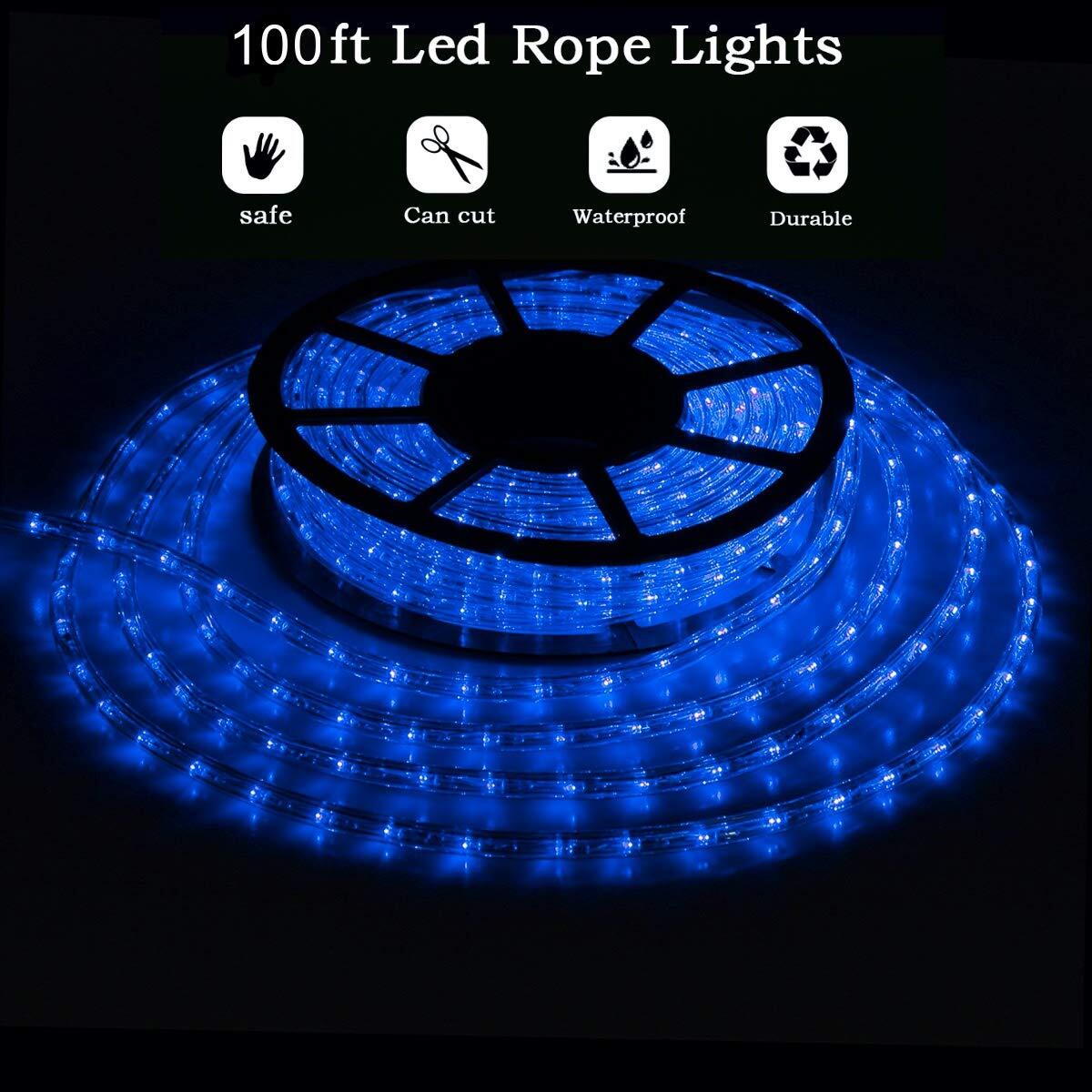 100ft Blue Led Rope Lights Outdoor String Lights Waterproof Decorative Lighting 07FC0E-D4 - KOEEK