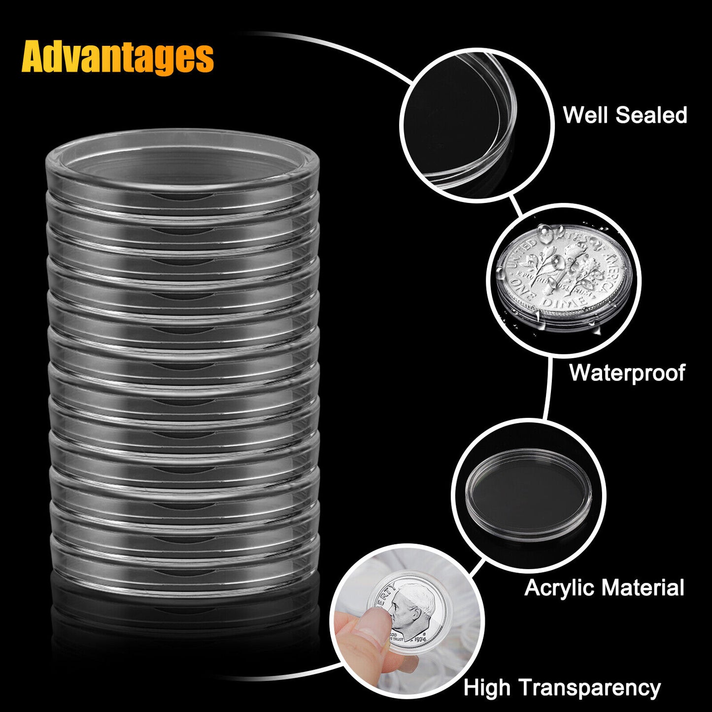 100 Direct Fit Airtight 18mm Coin Capsules Storage Holder Container for US Dimes