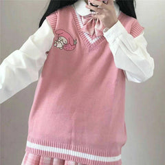 My Melody Cinnamoroll Kuromi Kawaii Cotton Sweater Knit Vest Girl's Uniform Tops 07FC0E-D4 - KOEEK