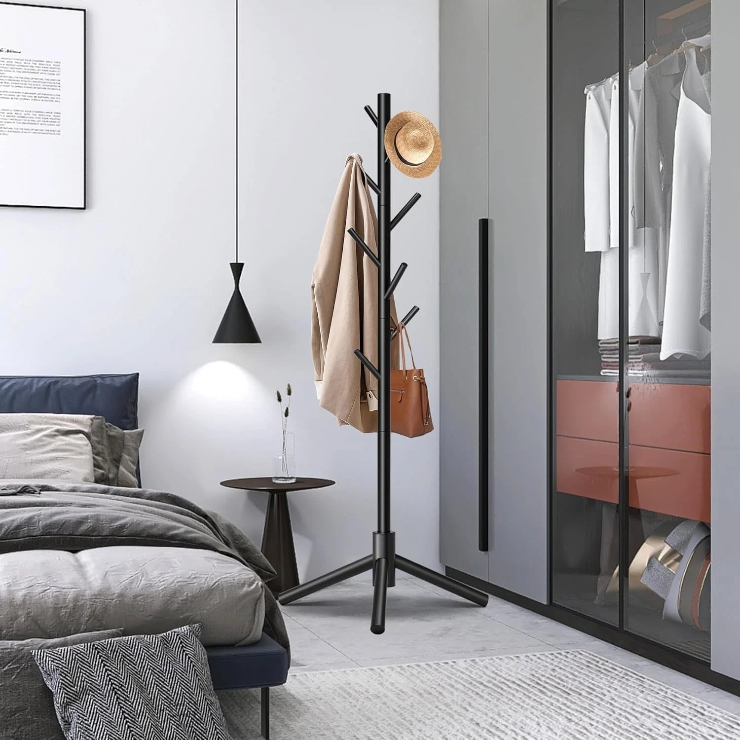 Durable Wooden Coat Rack, Freestanding Coat Rack with Stable Triangular Base 07FC0E-D4 - KOEEK