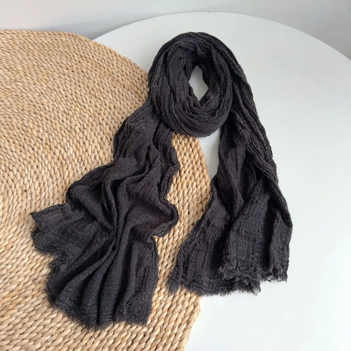 Unisex Cotton Wrinkled Scarf Solid Color Autumn Neckerchief Shawl Wrap Bandana 07FC0E-D4 - KOEEK