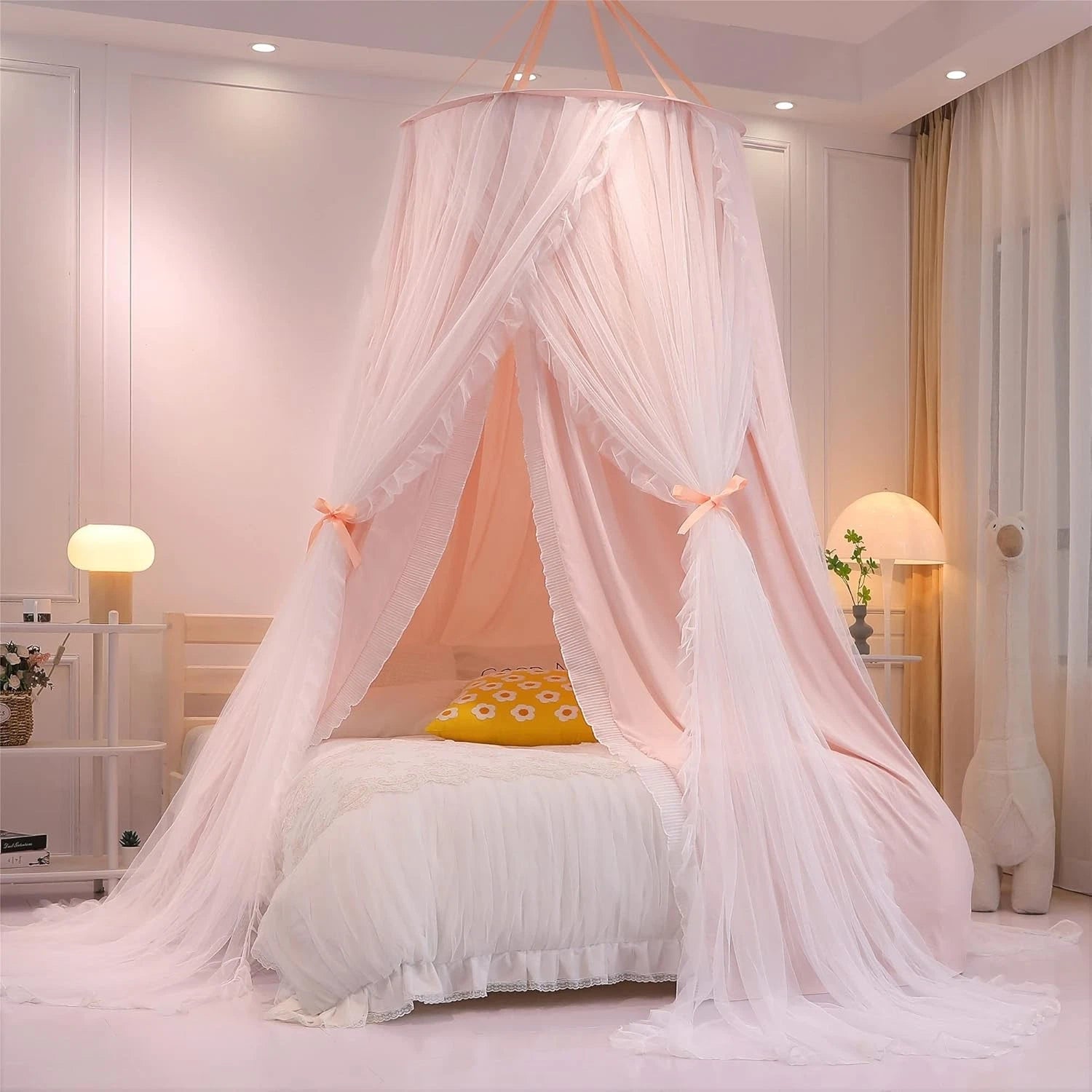 Double Layer Princess Round Dome Canopy Bed Curtain for Girls Adults,Children 07FC0E-D4 - KOEEK