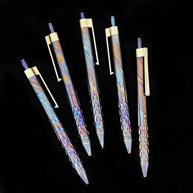 Titanium Damascus BallPoint Pen Signature Writing Pocket Pen Business Office EDC 07FC0E-D4 - KOEEK