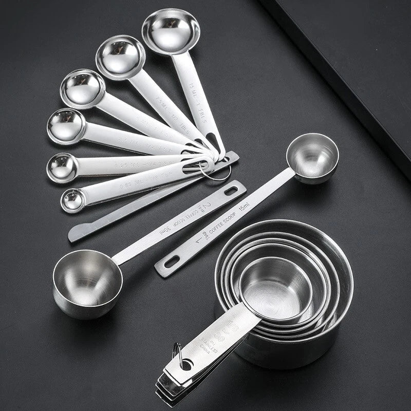 Durable Stainless Steel Measurement Cup and Spoon Set for Accurate Baking 07FC0E-D4 - KOEEK