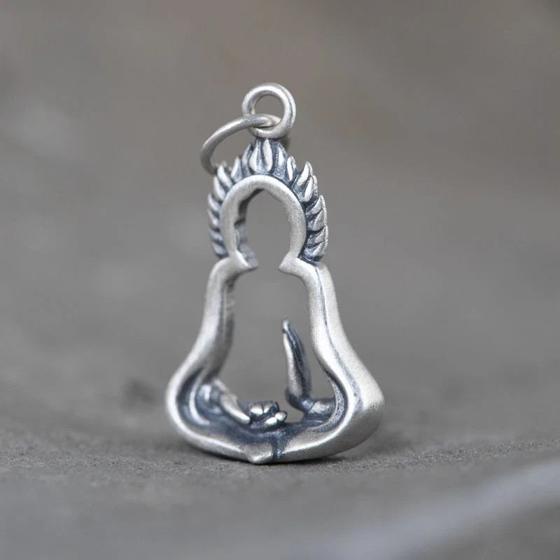 Zen Artistic Buddha Hand Lotus Pendant Bodhisattva Sitting Distressed Necklace 07FC0E-D4 - KOEEK
