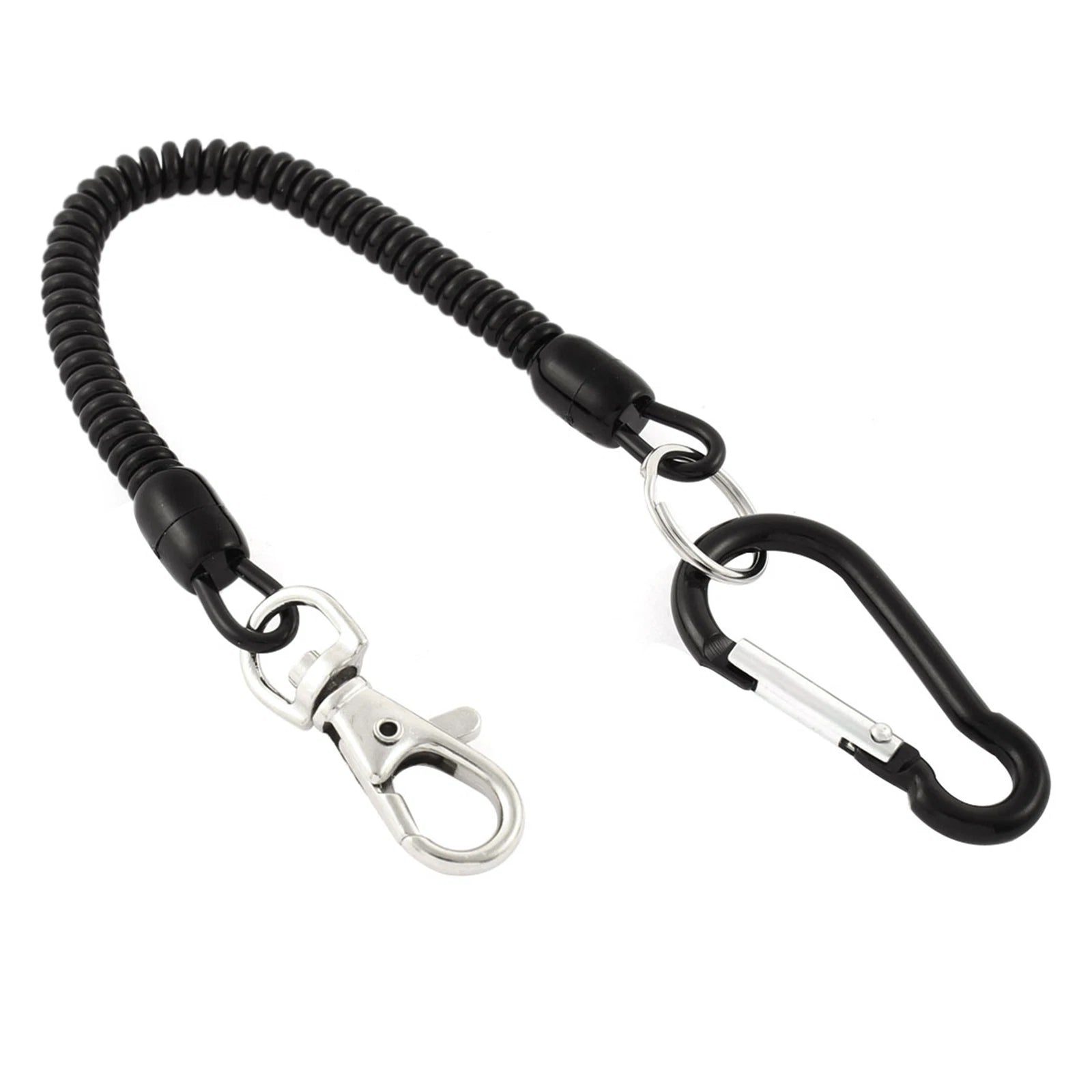 Black Spiral Fishing Lanyard- Retractable Spring Keychain Rope with Carabiner 07FC0E-D4 - KOEEK