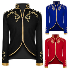 Mens Stylish Court Prince Gold Embroidery Blazer Suit Zipper Jacket Cosplay 07FC0E-D4 - KOEEK