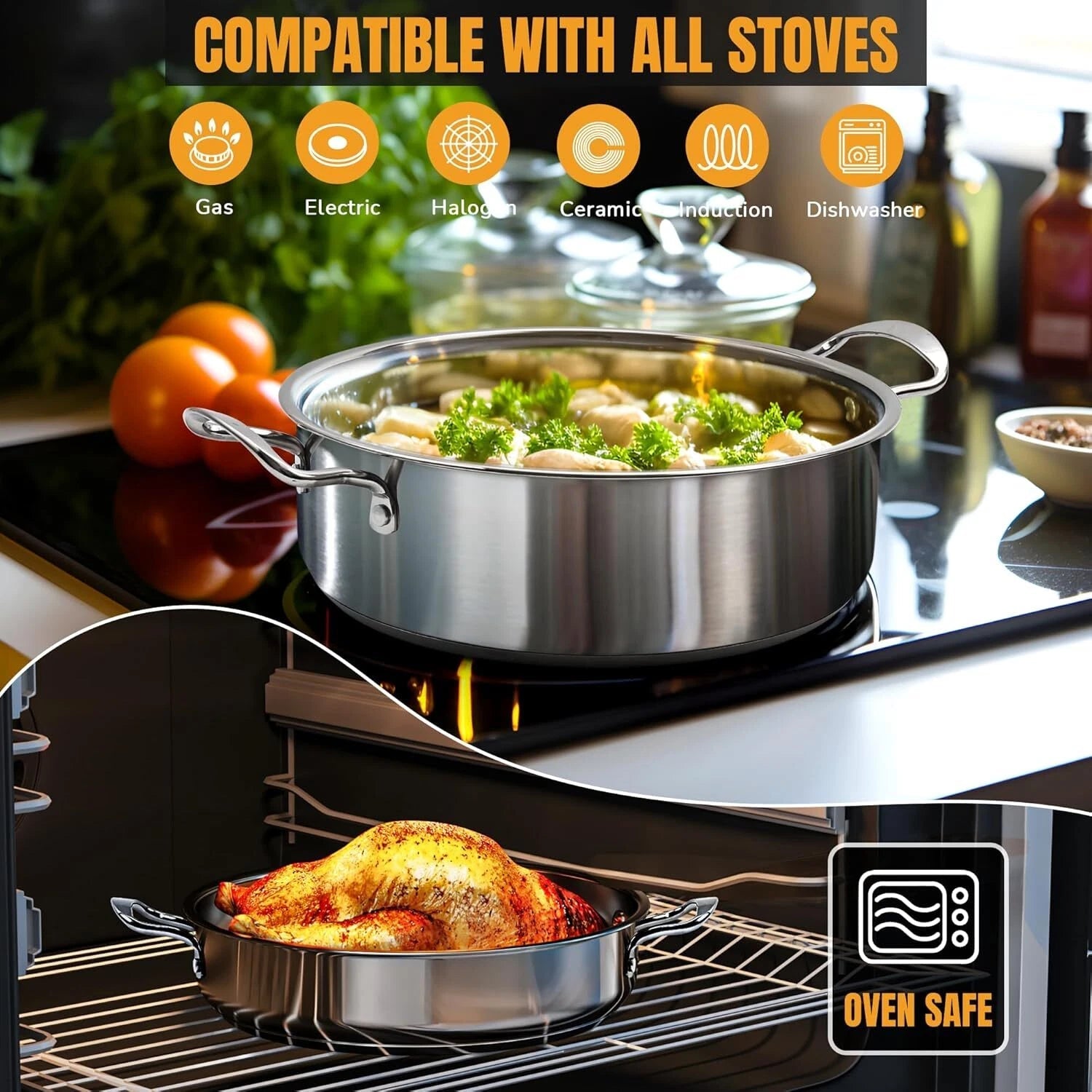 Stainless Steel CookwareSet,6 Piece Nonstick Kitchen Induction Cookware,Nonstick 07FC0E-D4 - KOEEK