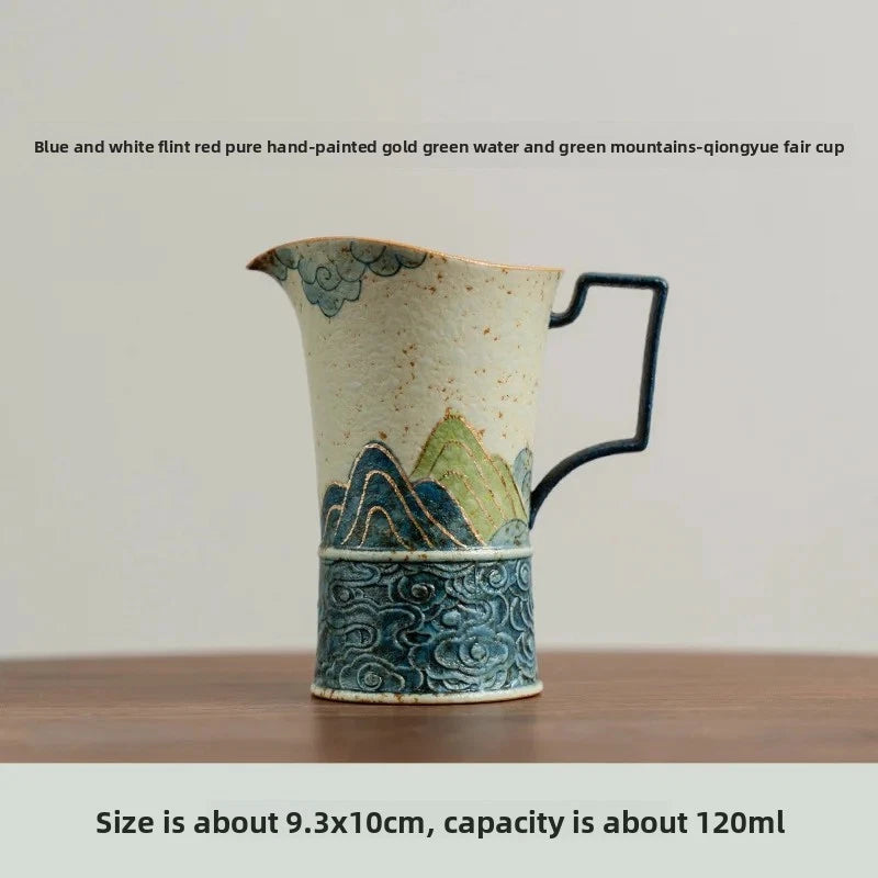 120ml Ceramic Painted Tracing Gold Green Mountain Tea Divider Cha Hai Fair Mug 07FC0E-D4 - KOEEK