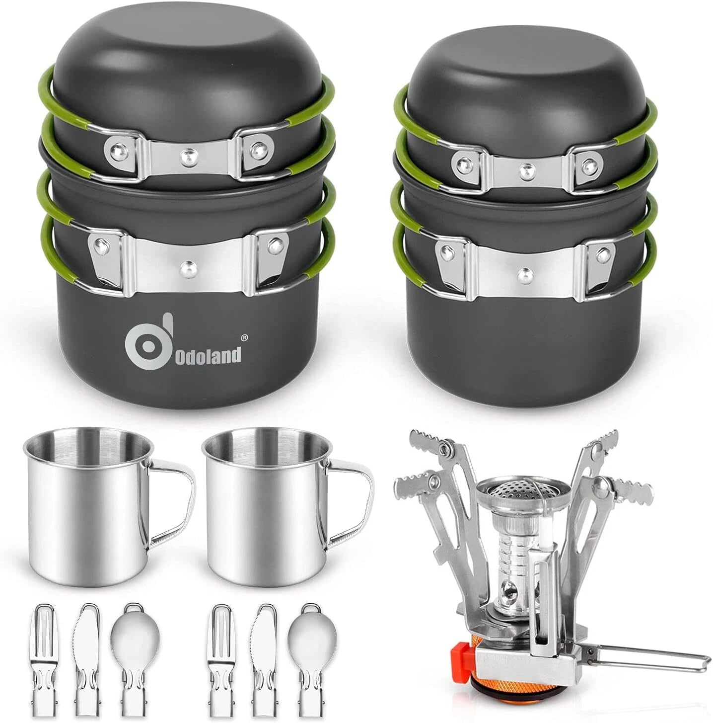 16-Piece Camping Cookware Set, Lightweight Pots and Pans Mini Stove with 2 Cups 07FC0E-D4 - KOEEK