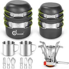16-Piece Camping Cookware Set, Lightweight Pots and Pans Mini Stove with 2 Cups 07FC0E-D4 - KOEEK