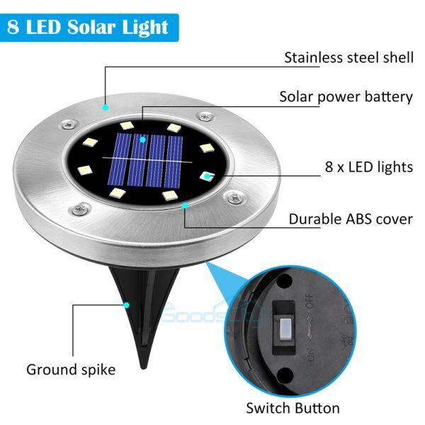 nye Solar I Ground Lights LED Outdoor Flat Begravet 8LED Light Lawn Pathway Garden