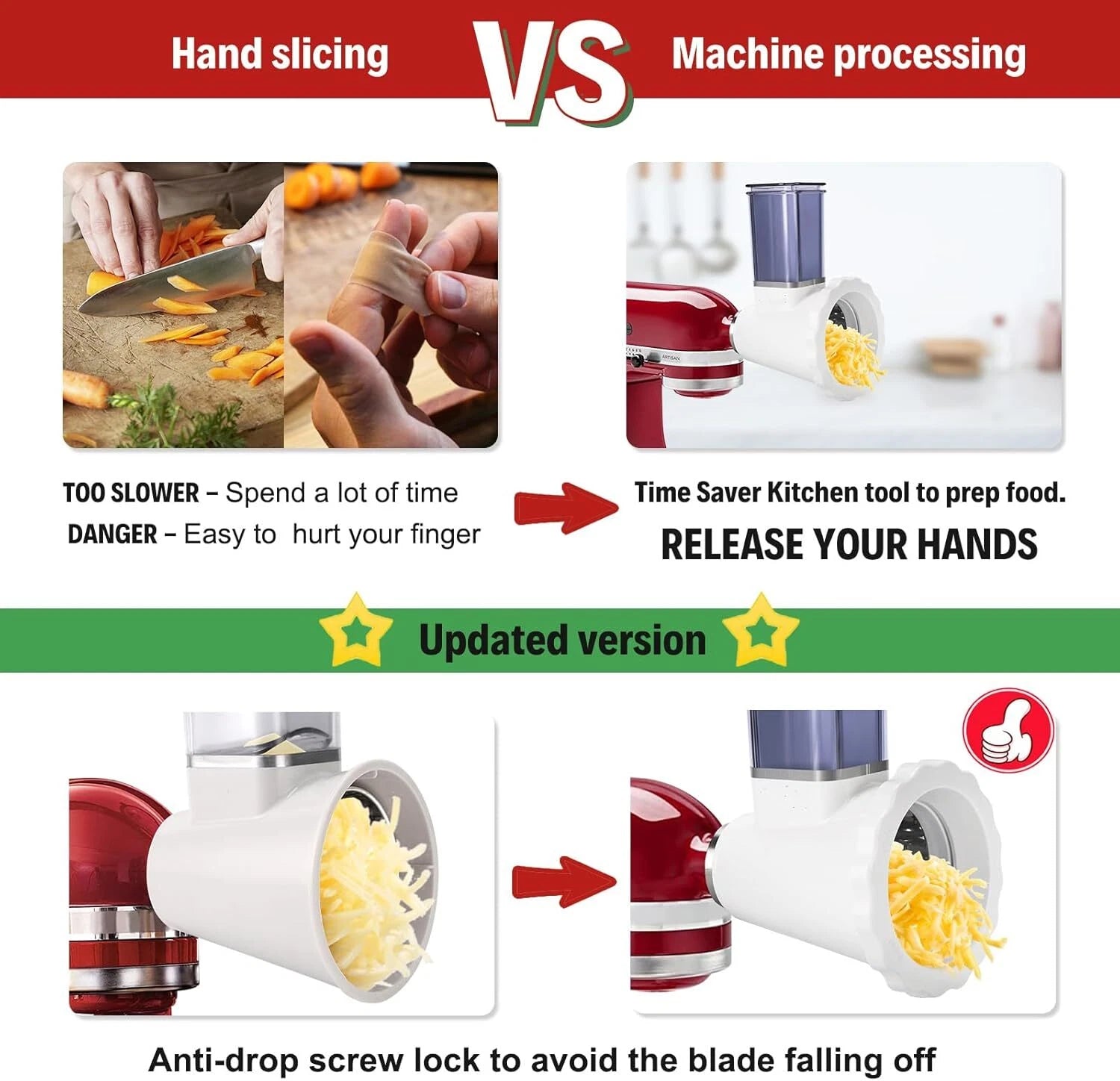 KitchenAid Stand Mixer, Food Slicer, Vegetable Chopper with 4 Blades 07FC0E-D4 - KOEEK