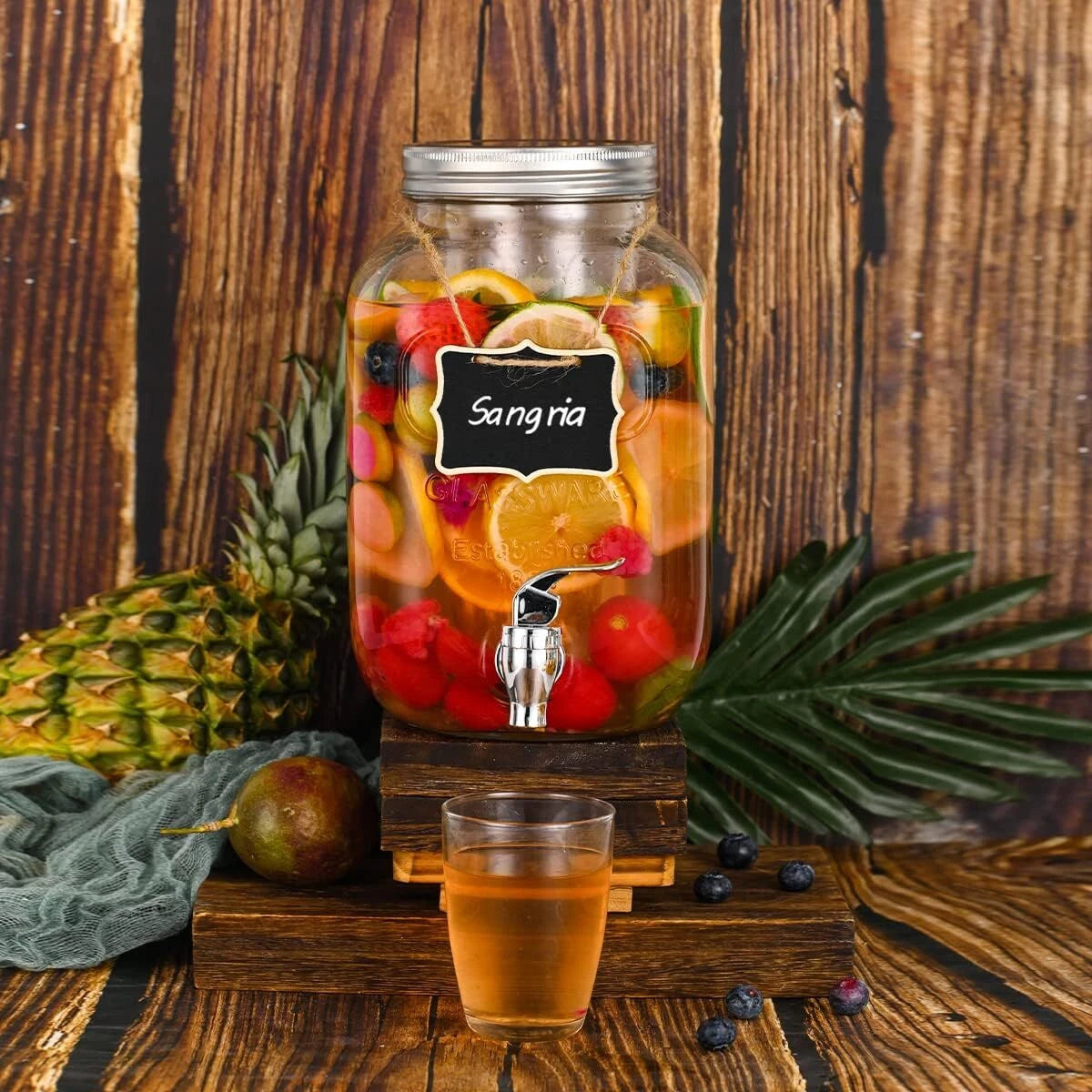 1 Gallon Glass Drink Dispensers for Parties,2 Pack Beverage Dispenser with Fruit 07FC0E-D4 - KOEEK
