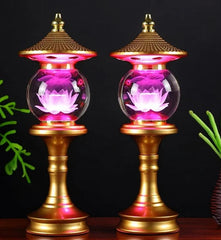 1pair 27cm Buddhist Temple Lotus Light LED Tricolor Crystal Buddha Offering Lamp 07FC0E-D4 - KOEEK