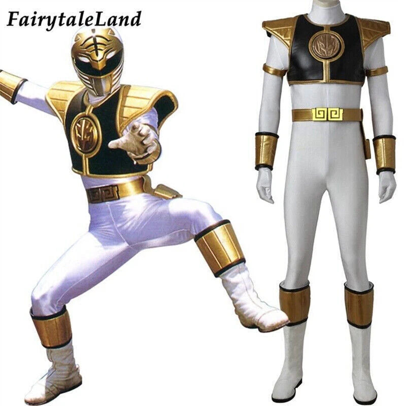 White Ranger Tommy Oliver Dino Rangers Uniform Breastplate Cosplay Costume Suit 07FC0E-D4 - KOEEK