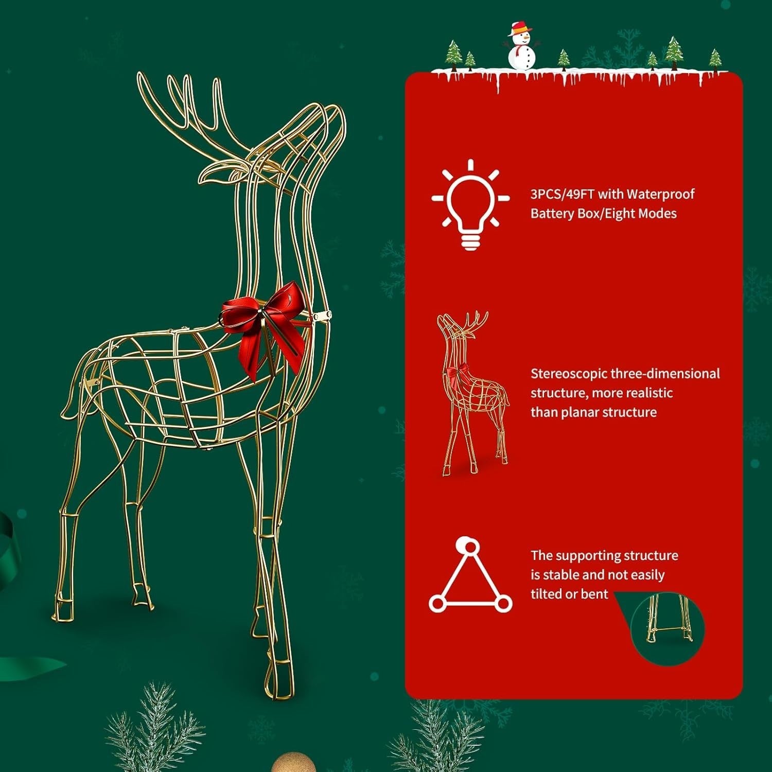 2024 Upgraded Large Christmas Decorations Outdoor Yard, Set of 3 Light Up 07FC0E-D4 - KOEEK