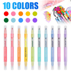 10 Colors Erasable Dual Tip Highlighter Markers for Students