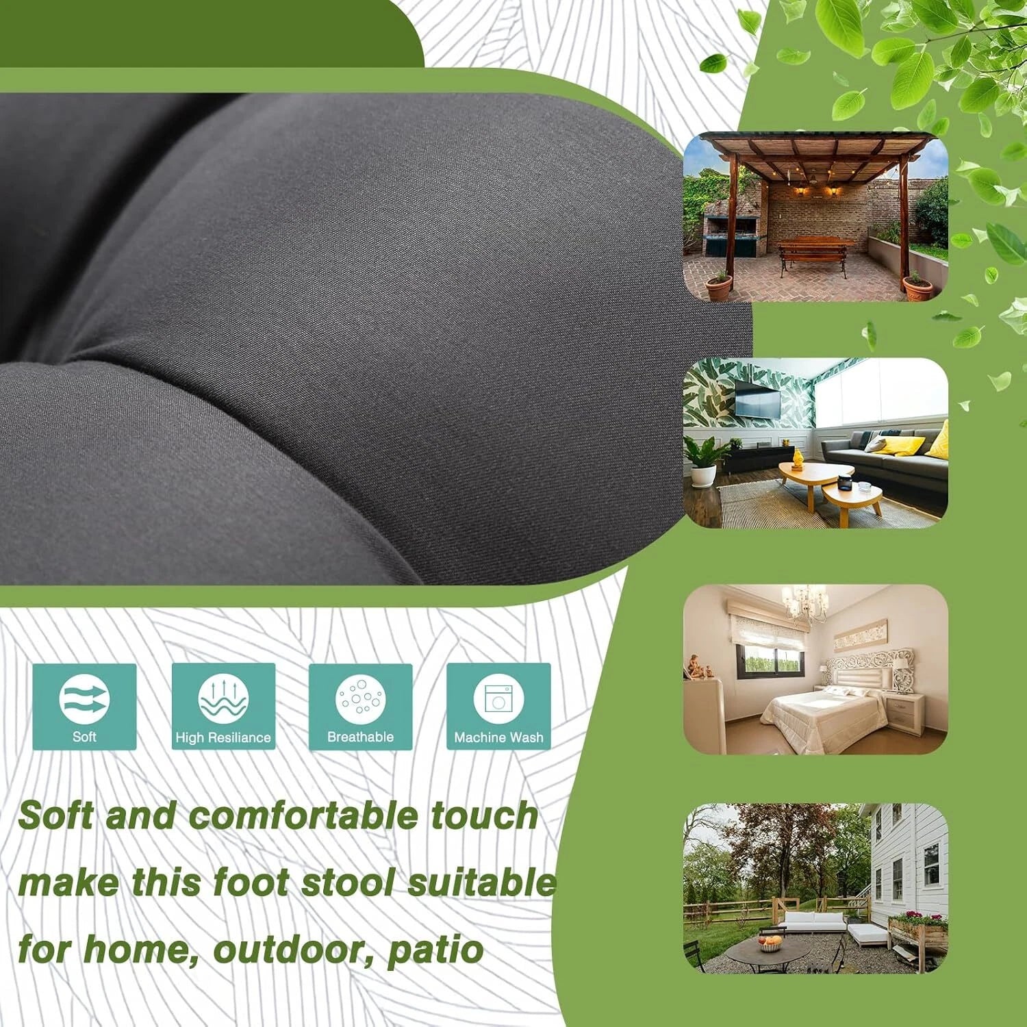 15 Folding Footstool for Patio,Small Outdoor Decorative Bench,Washable Dark Gray 07FC0E-D4 - KOEEK