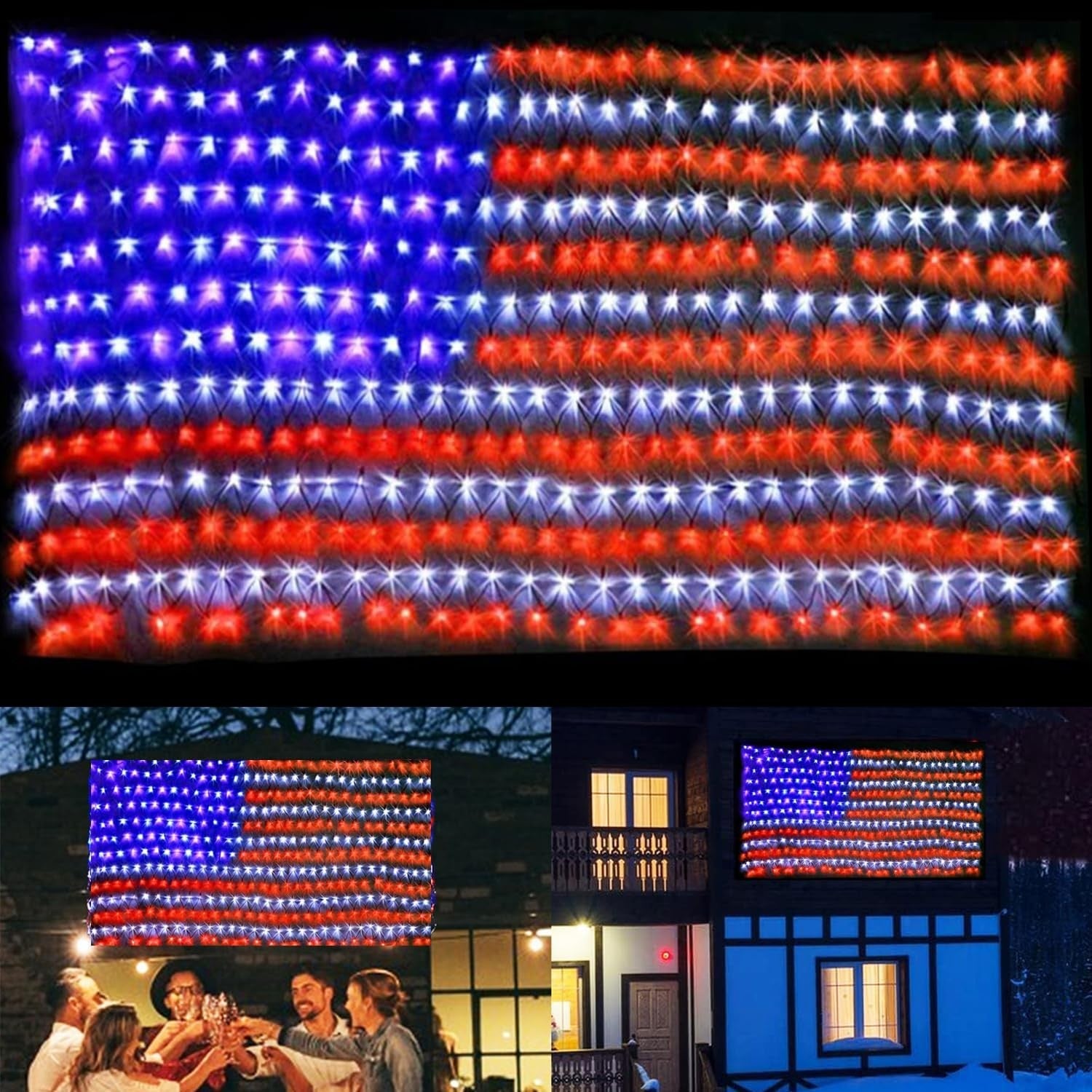 () American Flag Lights, 420 LED USA Flag Net Lights, Outdoor Waterproof 07FC0E-D4 - KOEEK