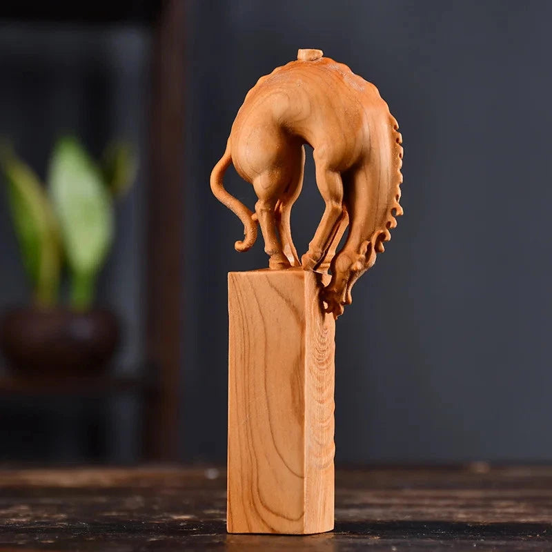 Cliff Cypress Wood Hand-carved Tea Pet Chinese Mascot Wealth Feng Shui Decor 07FC0E-D4 - KOEEK