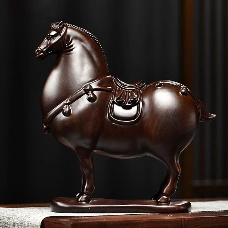 Wooden Horse Figurine 14cm Hand Carved Tang Style Zodiac Home Office Decor 07FC0E-D4 - KOEEK