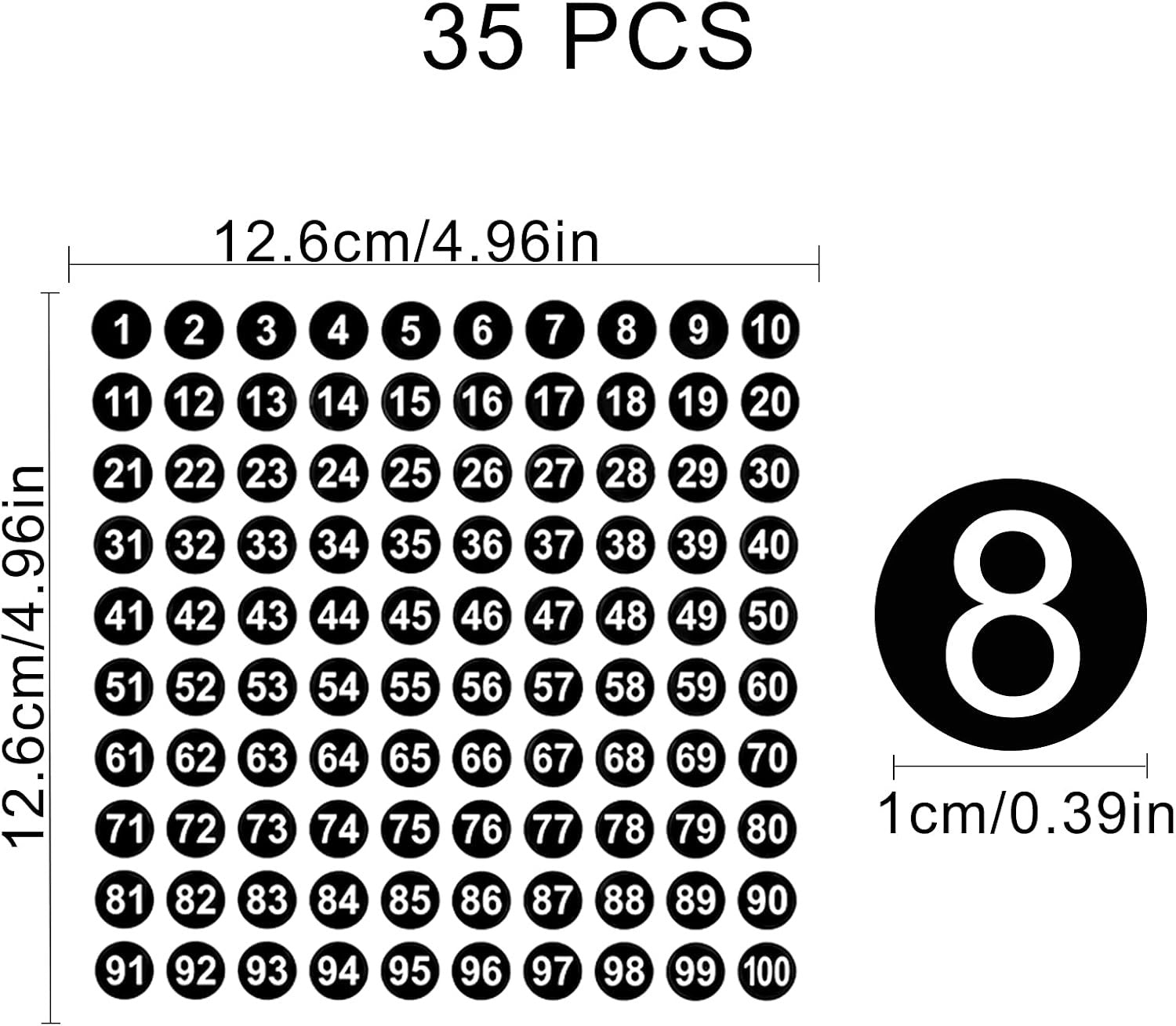 new AIEX 35 Sheets Number 1-100 Round Vinyl Stickers 12,6 x cm, Multicolored AIEX - KOEEK