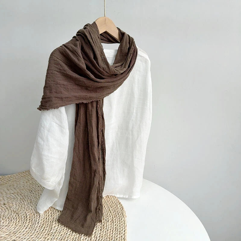 Mens  Cotton Natural Wrinkled Scarf Breathable Winter Shawl Unisex Scarves 07FC0E-D4 - KOEEK