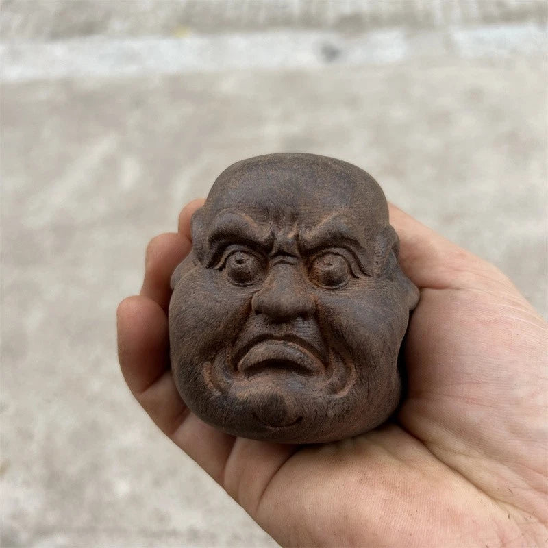 6.5cm Agarwood Handcarved Four Sided Buddha Statue Tea Pet Health Ball Ornament 07FC0E-D4 - KOEEK