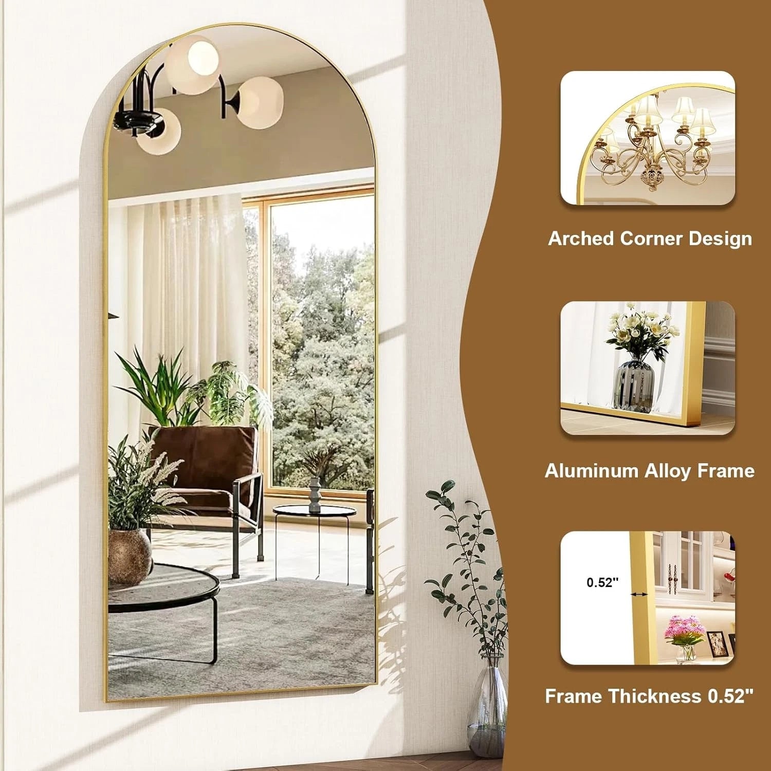 56"x21"Full Length Mirror Arch Floor Mirrors with Aluminum Alloy Frame 07FC0E-D4 - KOEEK