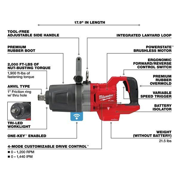 ny Milwaukee Tool 2868-20 M18 Fuel 1 In. D-håndtag slagnøgle med højt moment med