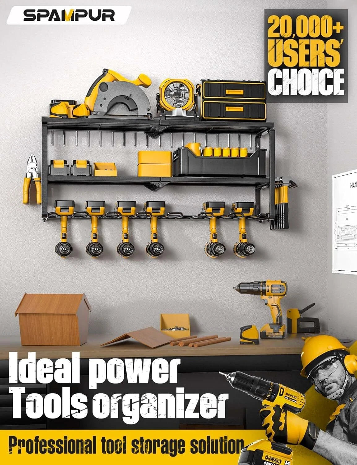 Power tool organizer for tool storage, drill rack with charging station 07FC0E-D4 - KOEEK