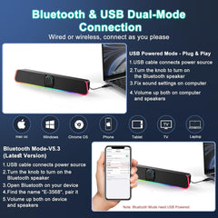 new Computer Speakers - Wired USB Powered Bluetooth E-3568 Black, Black 07FC0E-D4 - KOEEK