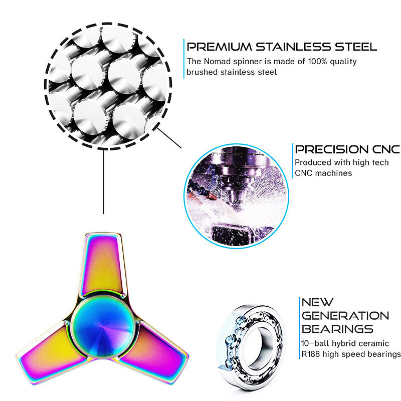 EDC Stainless steel Fidget Spinner Three leaf Hand Spinner Toy ADHD Finger Tools 07FC0E-D4 - KOEEK