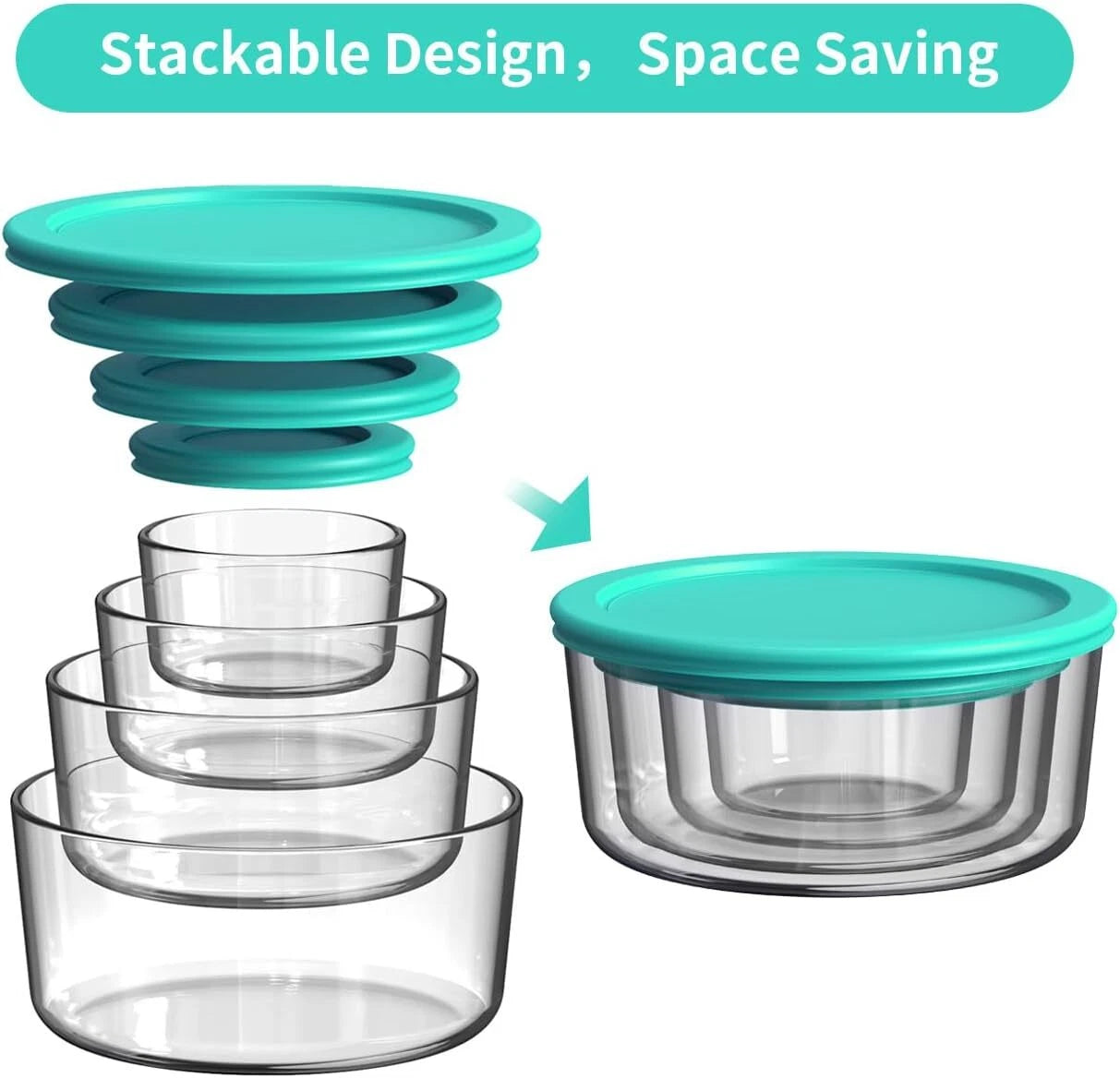 Glass Food Storage Containers with Lids, Glass Lunch Boxes, Set of 8 Reusable 07FC0E-D4 - KOEEK